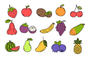 Fruit Vector Illustration Set. Hand Drawn Vector healthy food Fruit collection and Cartoon Botanical Banners.