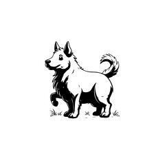 Charming monochrome illustration of a cute dog raising its paw playfully isolated