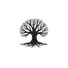 Detailed Black and White Tree Silhouette Illustration for Nature-Themed Designs