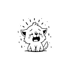 Cute Crying Cartoon Kitten Illustration with Expressive Tears and Whiskers