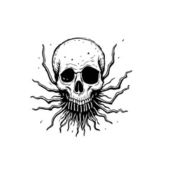 Eerie Skull Illustration: Black and White Line Art for Halloween or Gothic Themes