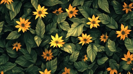 Obraz premium Golden Sunflowers in Lush Greenery
