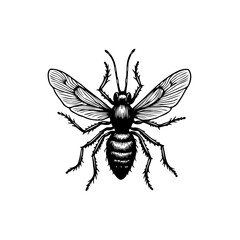Detailed monochrome illustration of a wasp, perfect for creating designs and graphics