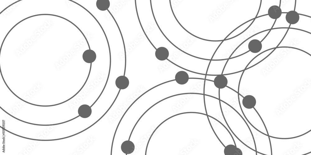 Poster abstract connecting dots and circles. pattern of multiple overlapping circles and solid grey dots on