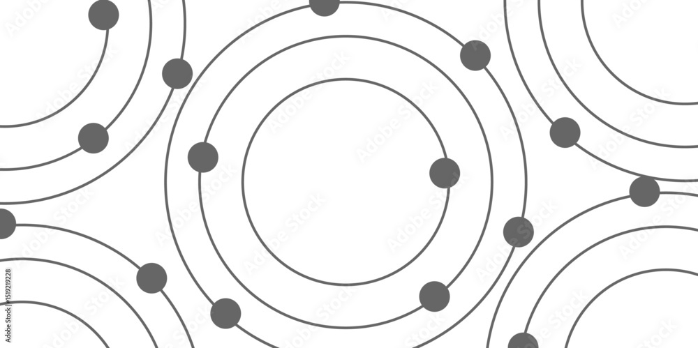 Poster abstract connecting dots and circles. pattern of multiple overlapping circles and solid grey dots on