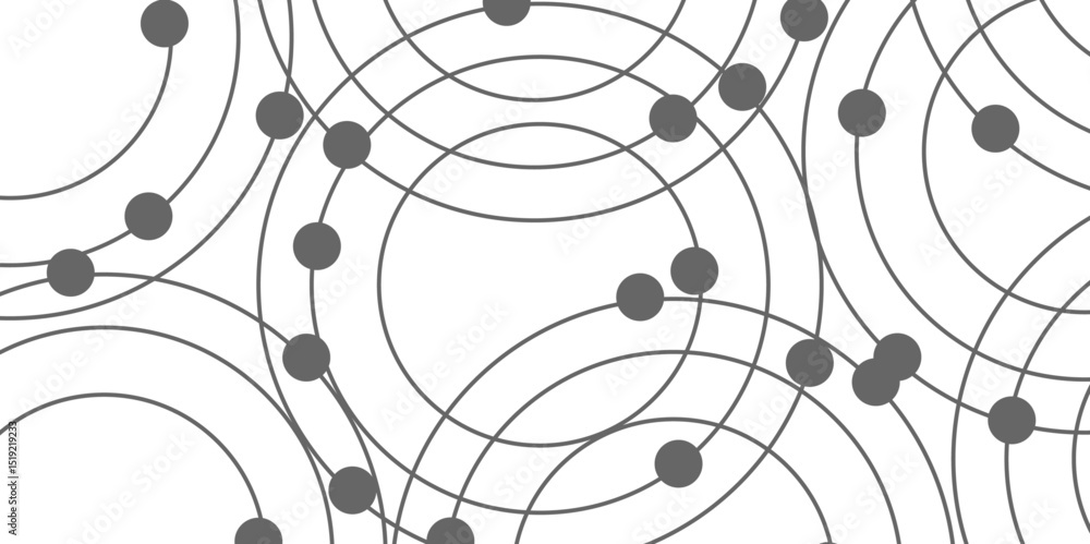 Poster abstract connecting dots and circles. pattern of multiple overlapping circles and solid grey dots on