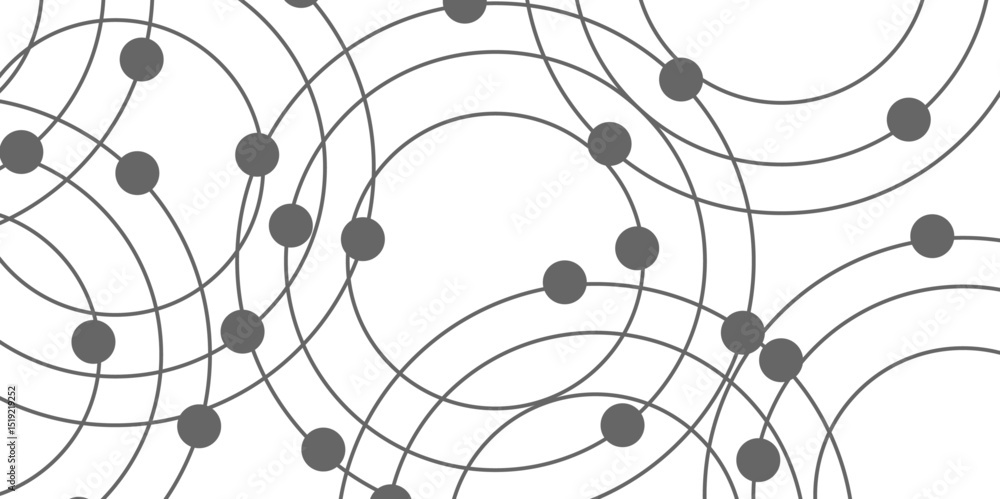 Poster abstract connecting dots and circles. pattern of multiple overlapping circles and solid grey dots on