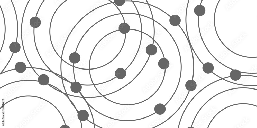 Poster abstract connecting dots and circles. pattern of multiple overlapping circles and solid grey dots on