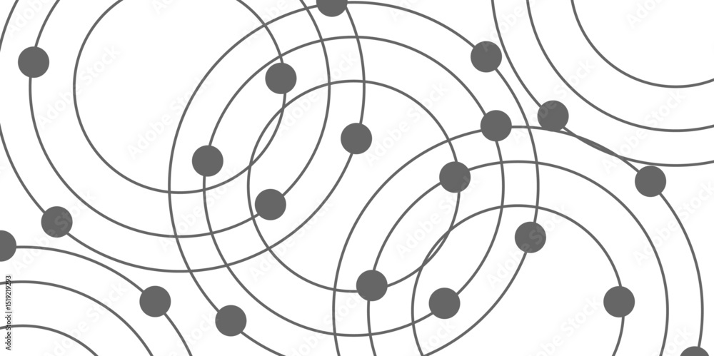Poster abstract connecting dots and circles. pattern of multiple overlapping circles and solid grey dots on