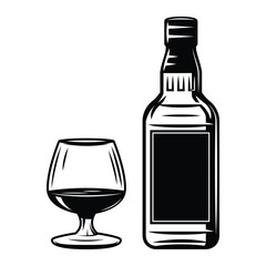 Wine Glass and Bottle vintage classic retro silhouette icon vector illustration design on white background