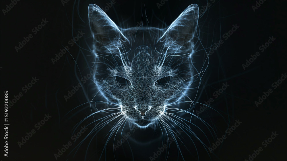 Poster this luminous digital feline projection floats gently, exhibiting a strikingly realistic form.