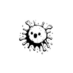Cartoon illustration of a surprised virus with spiky projections and a shocked expression