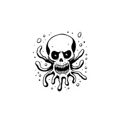 Skull-Octopus Hybrid Illustration with a dark and spooky design against white background