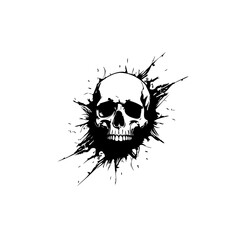 Dramatic skull illustration with abstract splash effect on a clean white backdrop