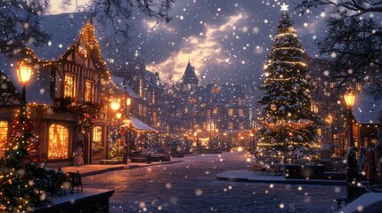 A Magical Snowy Christmas Eve in a Charming European Village