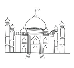 Cute cartoon hand drawn vector taj mahal outline.