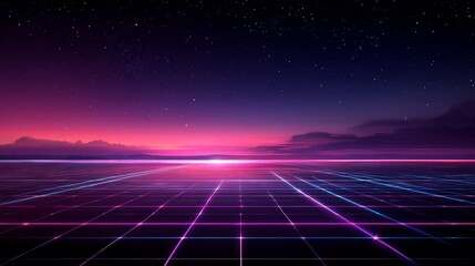 Futuristic Sunset Highway With Pink And Purple Light Trails