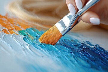 Fototapeta premium Street artist paints colorful graffiti on the ground with copy space.