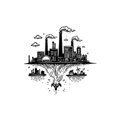 Conceptual illustration of environmental pollution caused by industrial activity