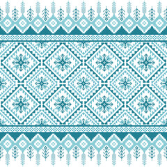Seamless Blue and White Tribal Geometric Pixel Background