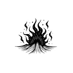 Stylized Illustration of Dark Flames with Sparks, Representing Burning and Intensity
