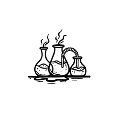 Whimsical Science: Hand-Drawn Beakers Illustrating Chemical Reactions and Laboratory Experiments