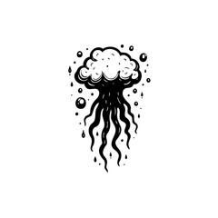 Whimsical Ink Drawing: Jellyfish Floating in a Sea of Bubbles Illustration