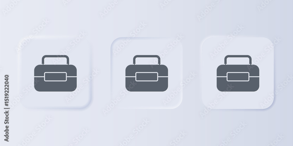 Poster grey toolbox icon isolated on grey background. tool box sign. set icons in square buttons. vector