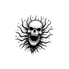 Striking Skull with Radial Lines: A Bold Graphic Illustration for Intense Concepts
