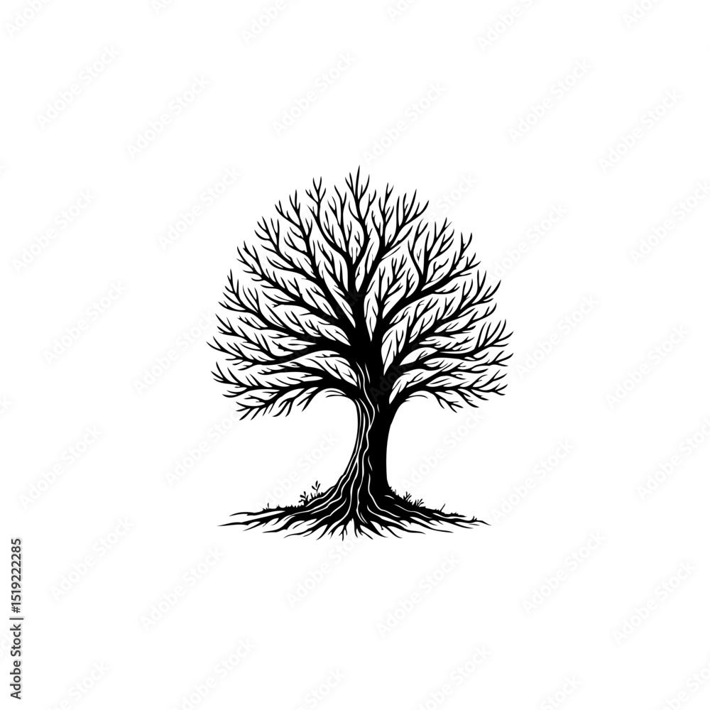 Poster elegant silhouette of a bare tree showcasing intricate branches and root structure