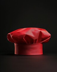 Classic Red Chef Hat on Dark Background, Culinary Fashion Accessory for Gastronomy and Kitchen Arts