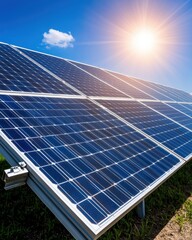 Bright Sunlight Over Solar Panels in Green Field for Renewable Energy and Sustainable Future