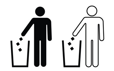 Line and silhouette sign of Do not litter sign, Keep clean, Prohibition icon sticker for area places, Isolated on white background, vector illustration