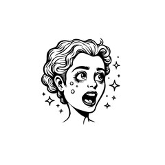 Surprised Woman Cartoon Character Illustration with Exaggerated Expression and Stars