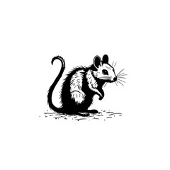 Stylized Black and White Illustration of a Mouse with Detailed Fur Texture