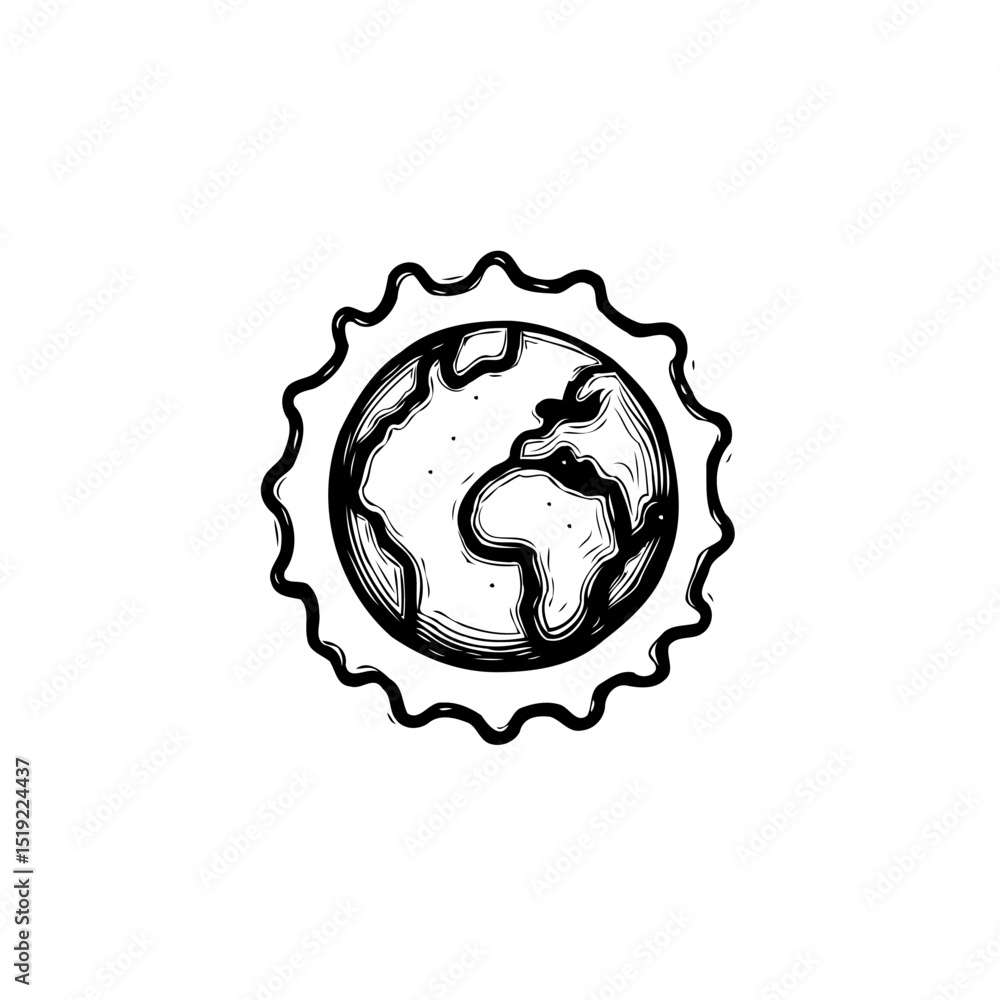 Poster doodle style earth globe icon depicting world connection and global unity