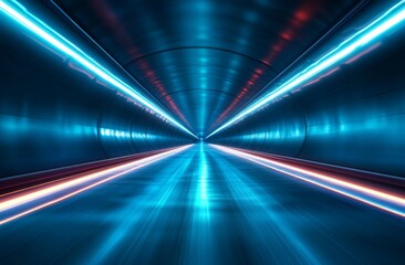 A long tunnel with blue lights on the walls