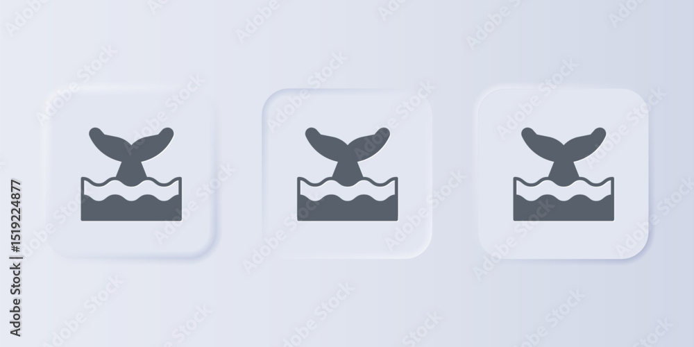 Poster grey whale tail in ocean wave icon isolated on grey background. set icons in square buttons. vector