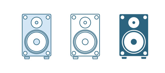Blue Stereo speaker icon isolated on white background. Sound system speakers. Music icon. Musical column speaker bass equipment. Vector
