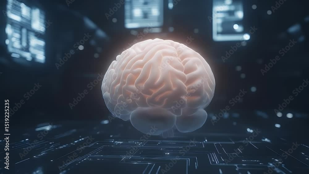 Aufkleber 青い背景上の白い脳の3dモデル テクノロジーと人工知能のコンセプト 人工ニューラル ネットワーク 思考の概念
