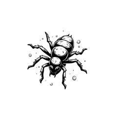 Detailed monochrome illustration of an insect with bubble accents, stylized graphics