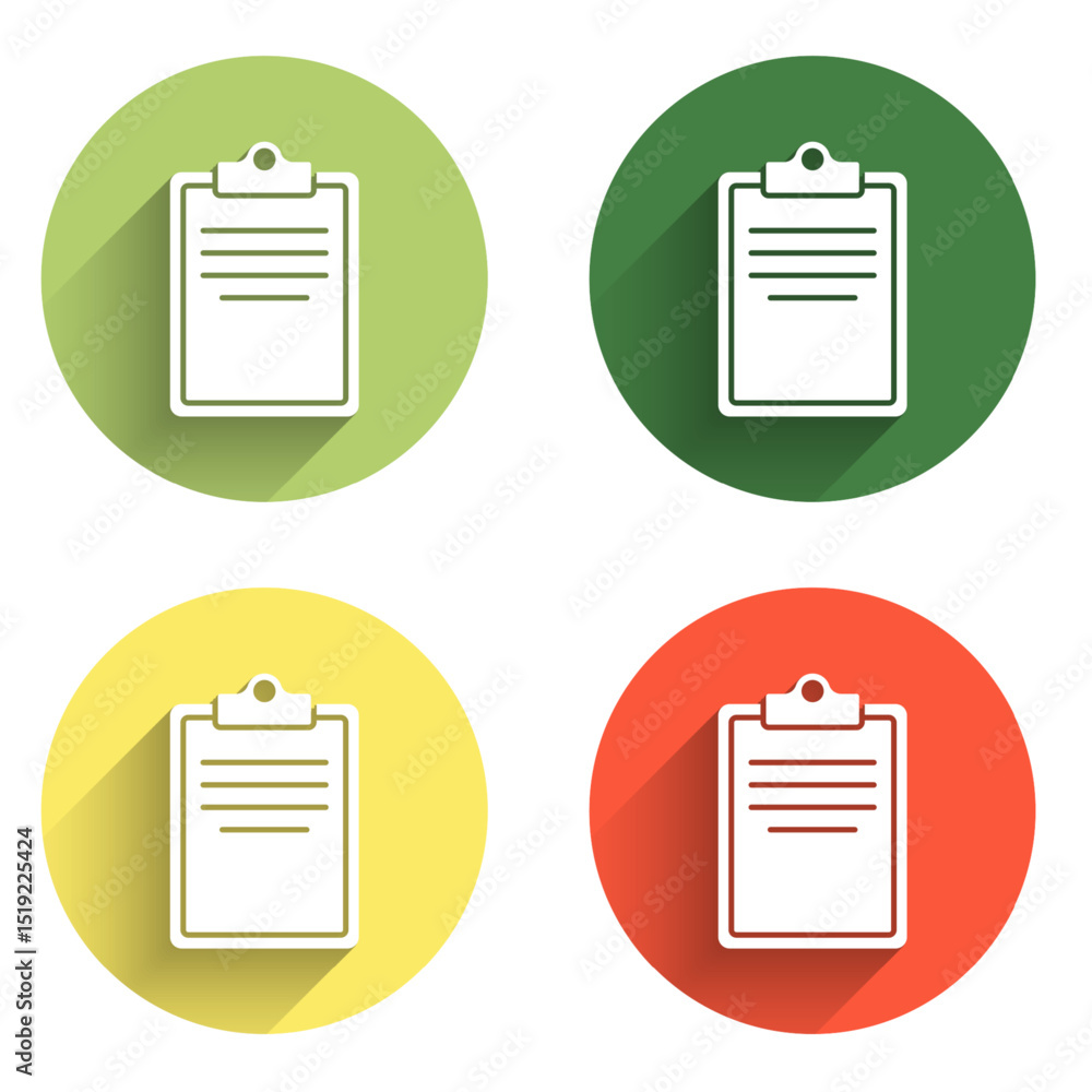 Poster set clipboard with checklist icon isolated with long shadow background. control list symbol. survey 
