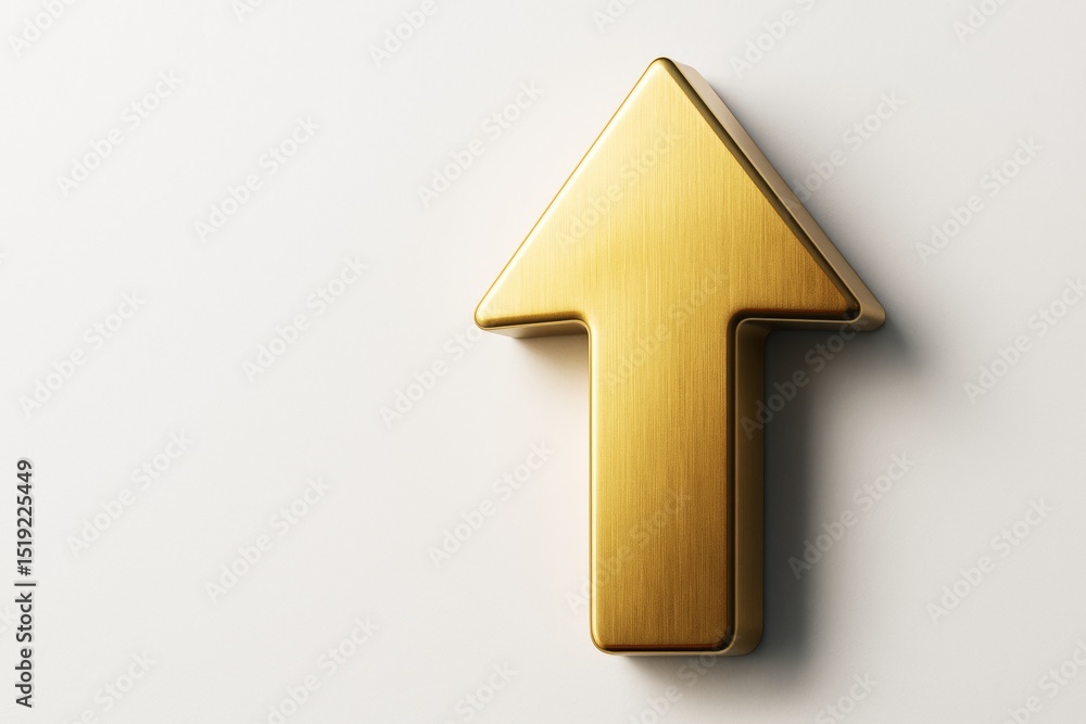 Poster Golden arrow pointing upward on light background symbolizing growth and success in business and finance. Ai generative.
