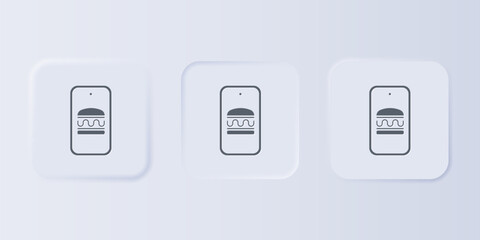 Grey Online ordering and fast food delivery icon isolated on grey background. Burger sign. Set icons in square buttons. Vector