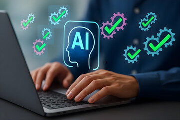 Ai automation software development using laptop for business productivity and efficiency gains