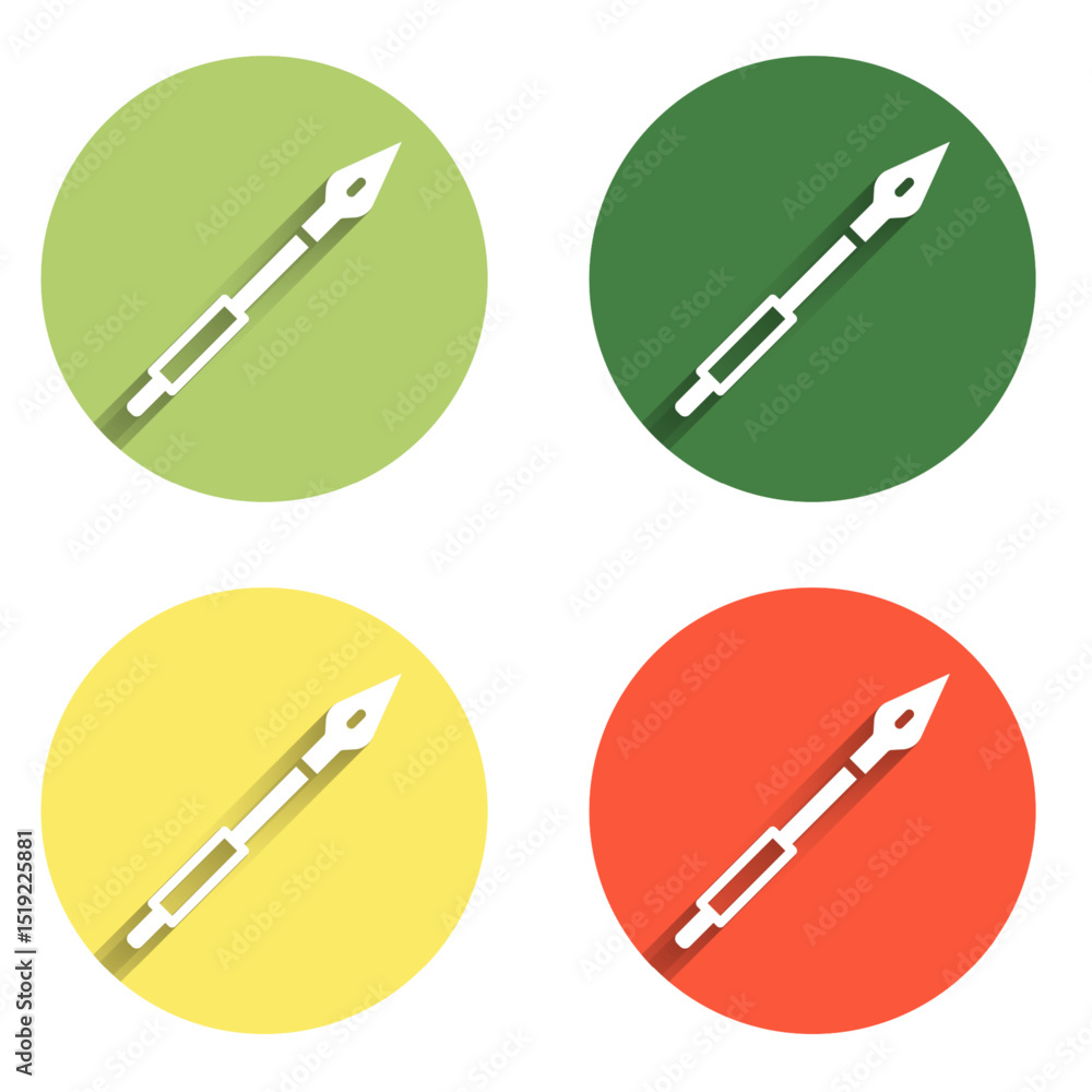 Poster set medieval spear icon isolated with long shadow background. medieval weapon. color circle button. 
