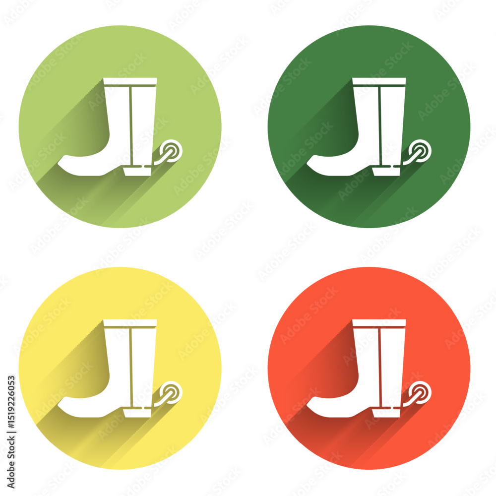 Poster set cowboy boot icon isolated with long shadow background. color circle button. vector