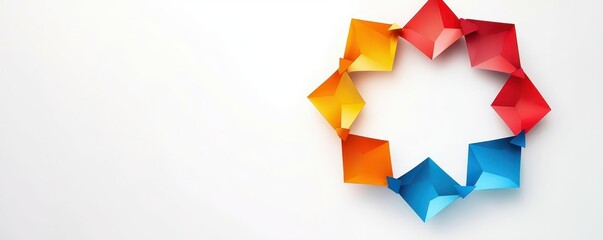 A colorful origami star made of folded paper shapes is displayed on a white background.