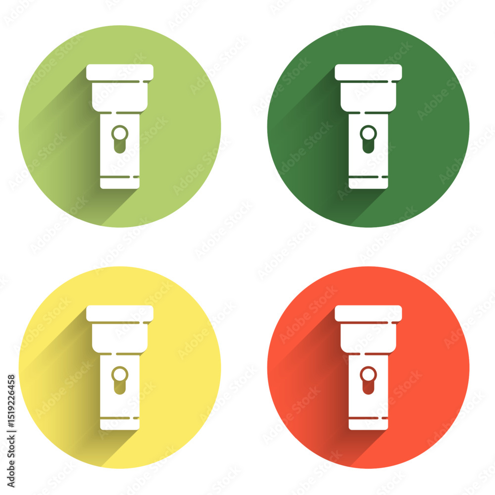 Poster set flashlight icon isolated with long shadow background. color circle button. vector