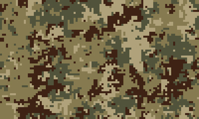 Abstract digital camouflage pattern in earthy tones.  Perfect for backgrounds, textures, or militarythemed designs.